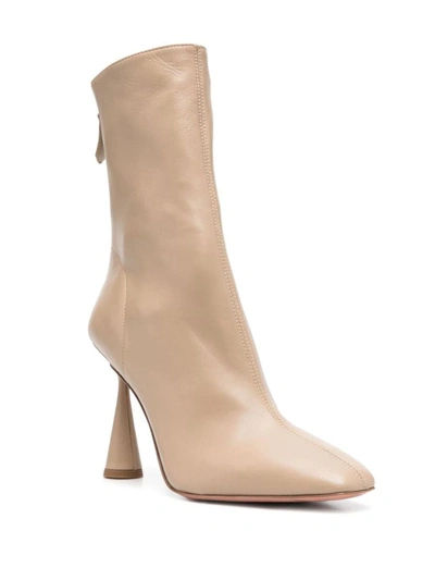Shop Aquazzura Leather Ankle Boots In Nude &amp; Neutrals