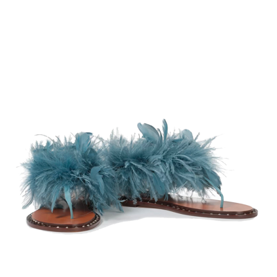 Shop Valentino Garavani  Feather Trim Leather Sandals