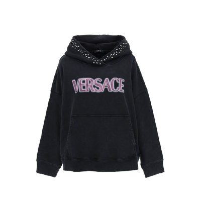 Versace Stud-embellished Logo Cotton Hoodie