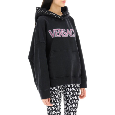 Versace Stud-embellished Logo Cotton Hoodie