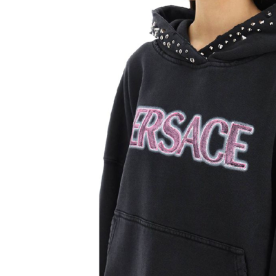 Versace Stud-embellished Logo Cotton Hoodie