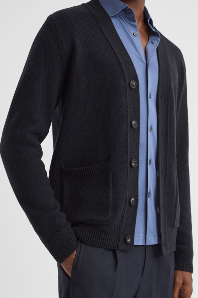 Shop Reiss Kingsford - Navy Wool Blend Button-through Cardigan, M