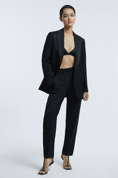 Shop Atelier Italian Tapered Satin Reverse Trousers In Black