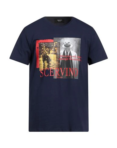 Shop Scervino Man T-shirt Navy Blue Size Xl Cotton, Elastane