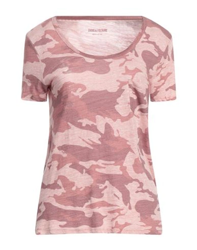 Shop Zadig & Voltaire Woman T-shirt Light Pink Size M Linen, Polyamide