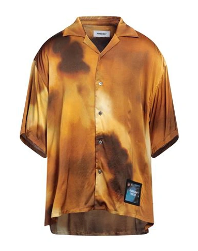 Shop Ambush Man Shirt Camel Size L Viscose In Beige