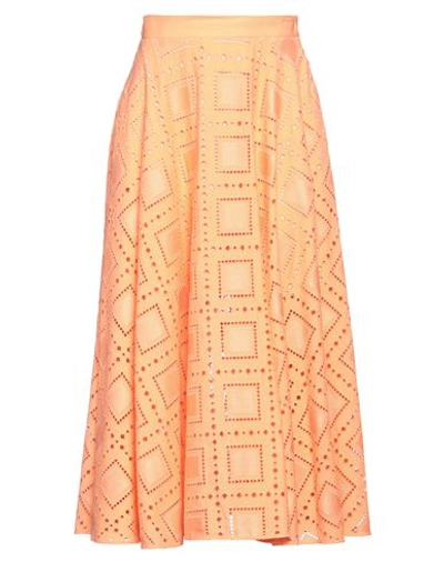 Shop Msgm Woman Midi Skirt Orange Size 4 Cotton, Polyester