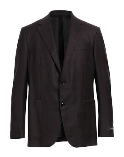Shop Zegna Man Blazer Dark Brown Size 42 Wool, Linen, Silk
