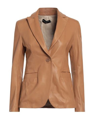 Shop Street Leathers Woman Blazer Sand Size S Soft Leather In Beige