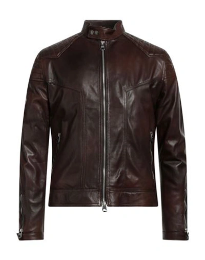 Stewart Man Jacket Dark Brown Size Xxl Lambskin In Brown