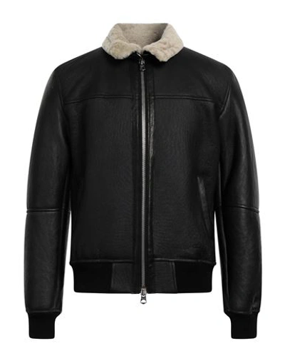 Shop Stewart Man Jacket Black Size Xxl Lambskin, Textile Fibers In Brown