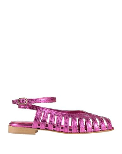 Shop Divine Follie Woman Sandals Fuchsia Size 8 Soft Leather In Pink