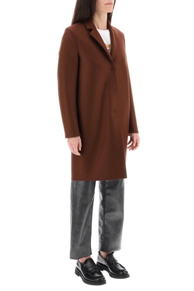 Shop Harris Wharf London Single-breasted Coat In Pressed Wool In Brown