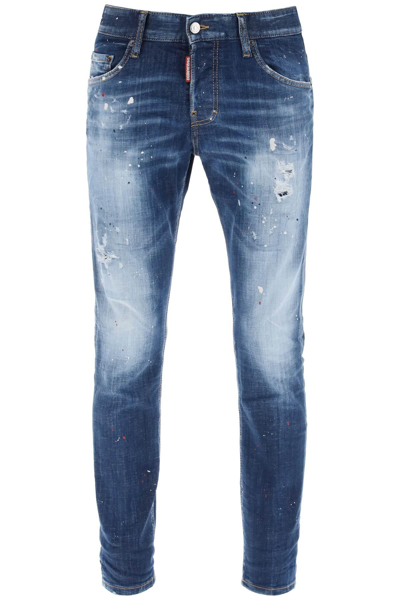 Shop Dsquared2 Medium Red Spots Wash Skater Jeans In Blue