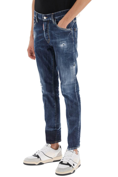 Shop Dsquared2 Dark Scar Wash Skater Jeans In Blue