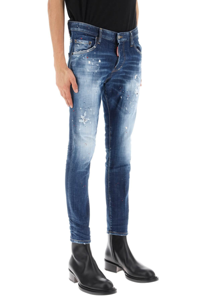 Shop Dsquared2 Medium Red Spots Wash Skater Jeans In Blue