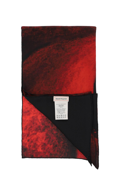 Shop Alexander Mcqueen Orchid Print Scarf In Black,red
