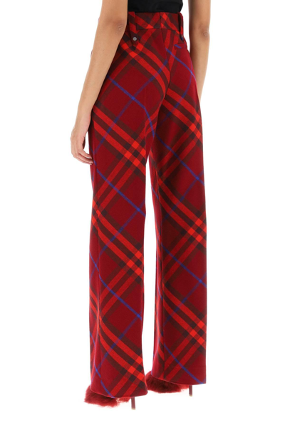 Shop Burberry Check Wool Pants In Red,blue