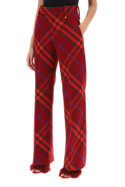 Shop Burberry Check Wool Pants In Red,blue