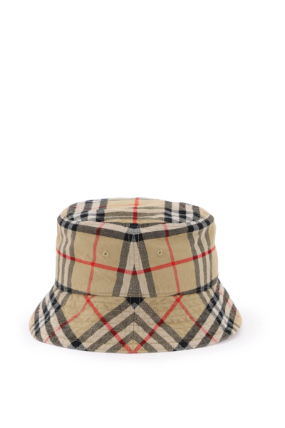 Shop Burberry Check Cotton Bucket Hat In Beige