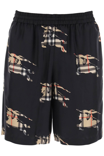 Burberry Ekd-print Elasticated Silk Shorts In Black