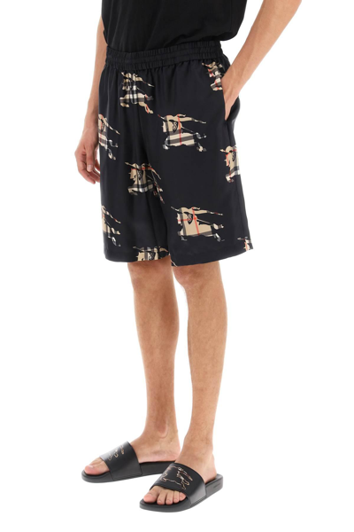 Burberry Ekd-print Elasticated Silk Shorts In Black