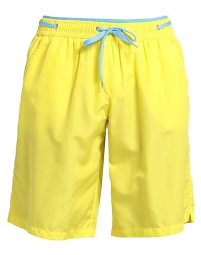 Shop Moschino Man Swim Trunks Yellow Size Xl Polyester, Polyamide, Elastane