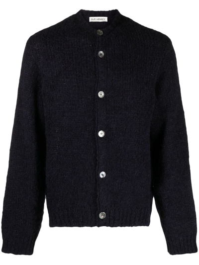 Shop Our Legacy Opa Button-up Cardigan - Men's - Alpaca Wool/polyamide/kid Mohair/mother Of Pearl In Blau
