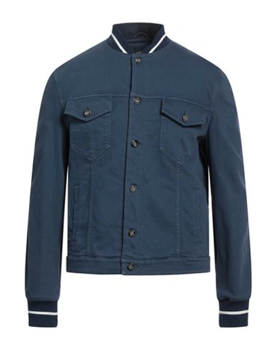 Shop A.testoni A. Testoni Man Jacket Navy Blue Size 38 Cotton, Elastane