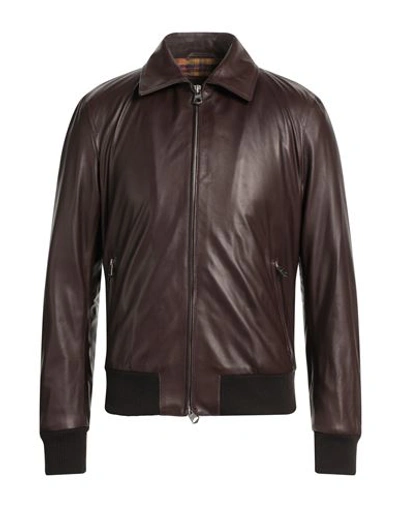 Shop Stewart Man Jacket Dark Brown Size Xxl Lambskin, Cotton, Nylon, Elastane