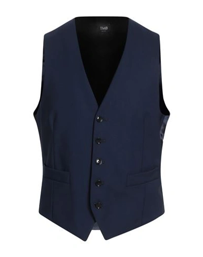 Shop Tombolini Man Tailored Vest Navy Blue Size 46 Wool, Elastane