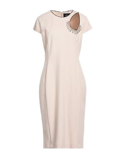 Shop Cavalli Class Woman Midi Dress Beige Size 12 Viscose, Polyamide, Elastane
