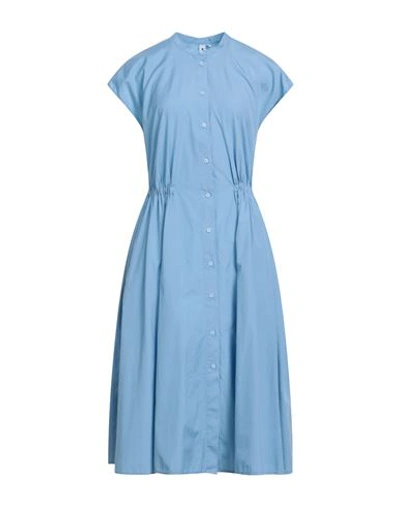 Shop European Culture Woman Midi Dress Light Blue Size Xxl Cotton