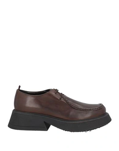 1725.a Woman Lace-up Shoes Dark Brown Size 11 Soft Leather In Brown