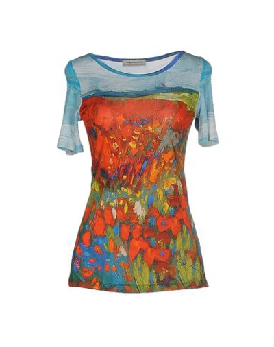 Shop Angelo Marani Woman T-shirt Sky Blue Size 4 Viscose, Elastane In Red