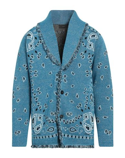 Shop Alanui Man Cardigan Azure Size L Cashmere, Linen In Blue