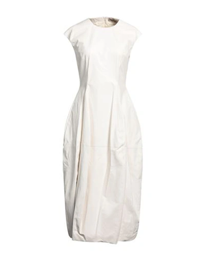 Shop Gentryportofino Woman Midi Dress Ivory Size 8 Ovine Leather In White