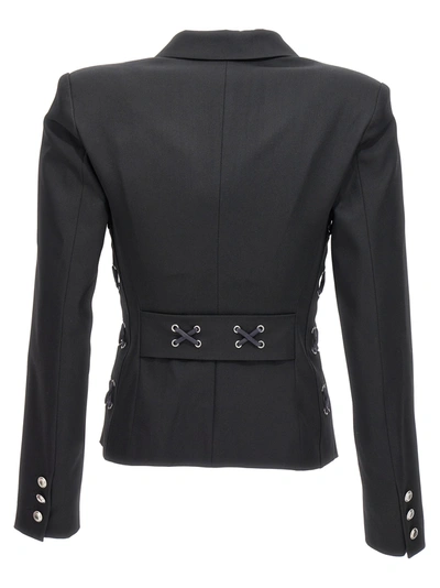 Shop Alessandra Rich Single Breast Lace-up Blazer Jacket Jackets Black