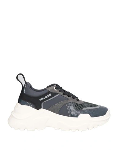 Shop Zadig & Voltaire Woman Sneakers Slate Blue Size 8 Soft Leather, Textile Fibers