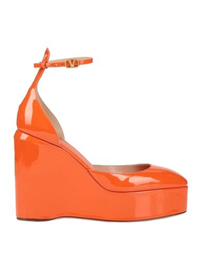 Shop Valentino Garavani Woman Pumps Orange Size 10 Soft Leather