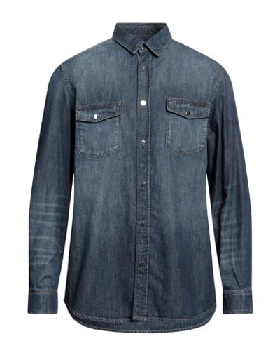 Shop Zadig & Voltaire Man Denim Shirt Blue Size M Cotton