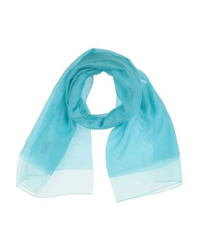 Shop Xc Woman Scarf Turquoise Size - Cotton, Silk In Blue