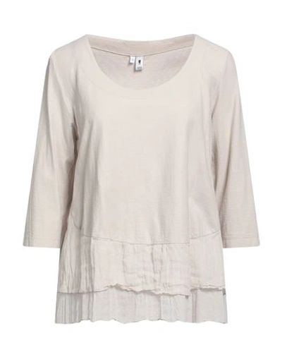 Shop European Culture Woman T-shirt Light Grey Size L Cotton, Ramie