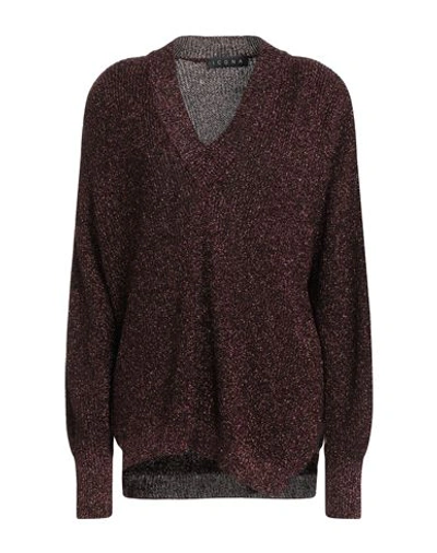 Shop Icona By Kaos Woman Sweater Cocoa Size Xl Viscose, Metallic Fiber In Brown
