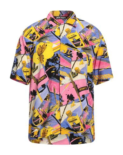 Shop Palm Angels Man Shirt Purple Size 40 Viscose, Polyester