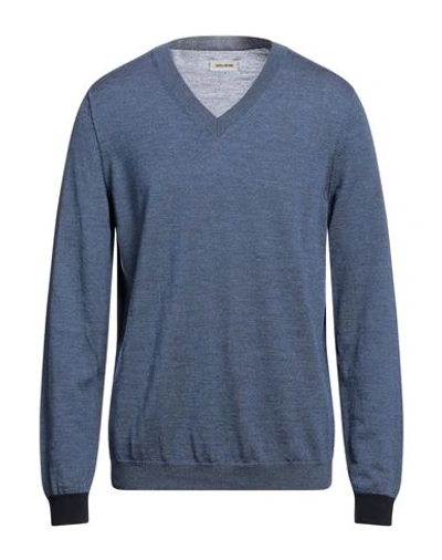 Shop Zadig & Voltaire Man Sweater Slate Blue Size S Merino Wool