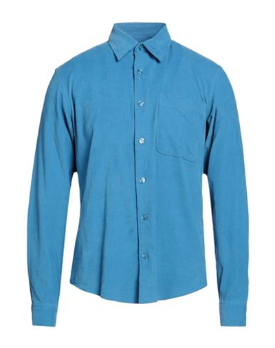 Shop Sandro Man Shirt Azure Size M Cotton In Blue
