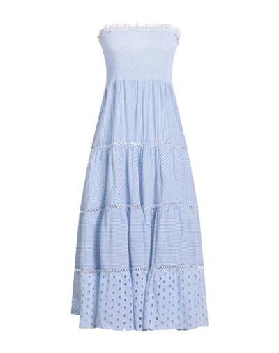 Shop Iconique Woman Midi Dress Light Blue Size L Cotton, Linen