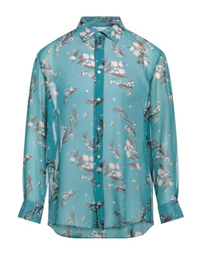 Shop Etro Man Shirt Turquoise Size S Silk In Blue