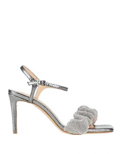 Shop Divine Follie Woman Sandals Lead Size 8 Textile Fibers In Grey